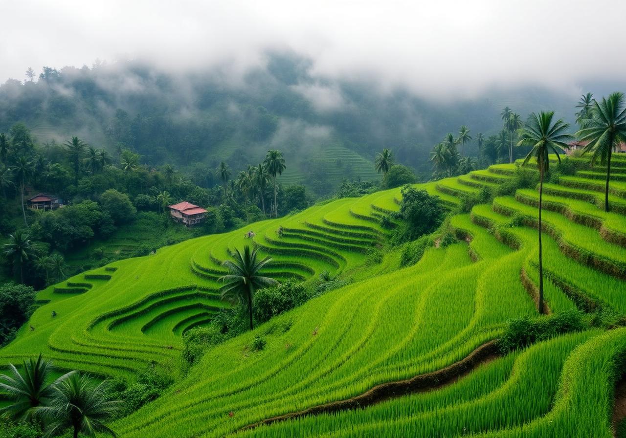 Emerald Bali rice terraces in soft morning light